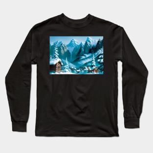 Christmas Scene - Log Cabins in the Snow Long Sleeve T-Shirt